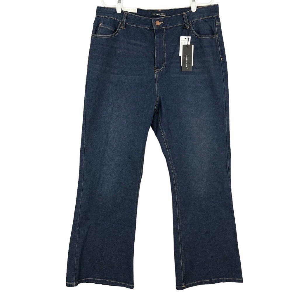 NWT Black Tape Women's Blue Denim Jeans Size 16 Maya High-Rise Relaxed Flare-Leg